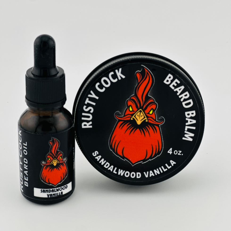 Sandalwood Vanilla beard Oil and beard balm bundle from Rusty Cock Beard Care's Sandalwood Vanilla collection