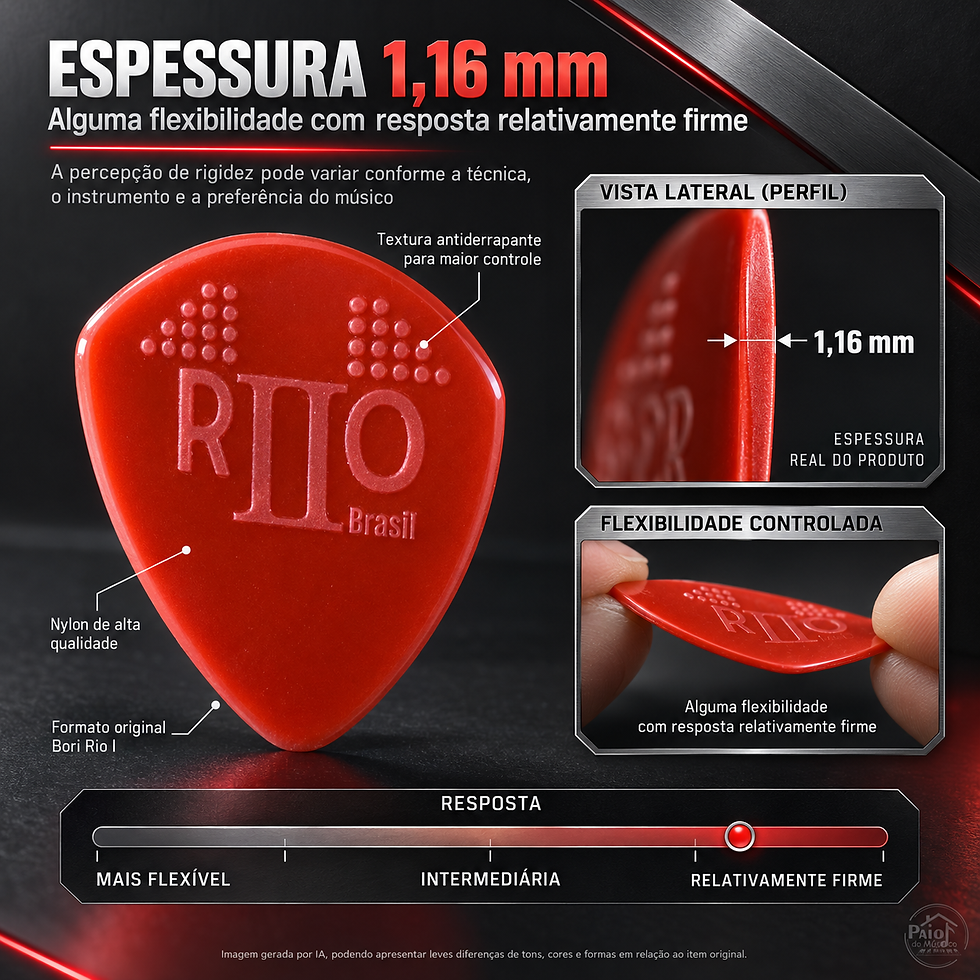 Miniatura: Kit 10 Palhetas Bori Rio II 1,16mm Vermelha Nylon Grip R21026