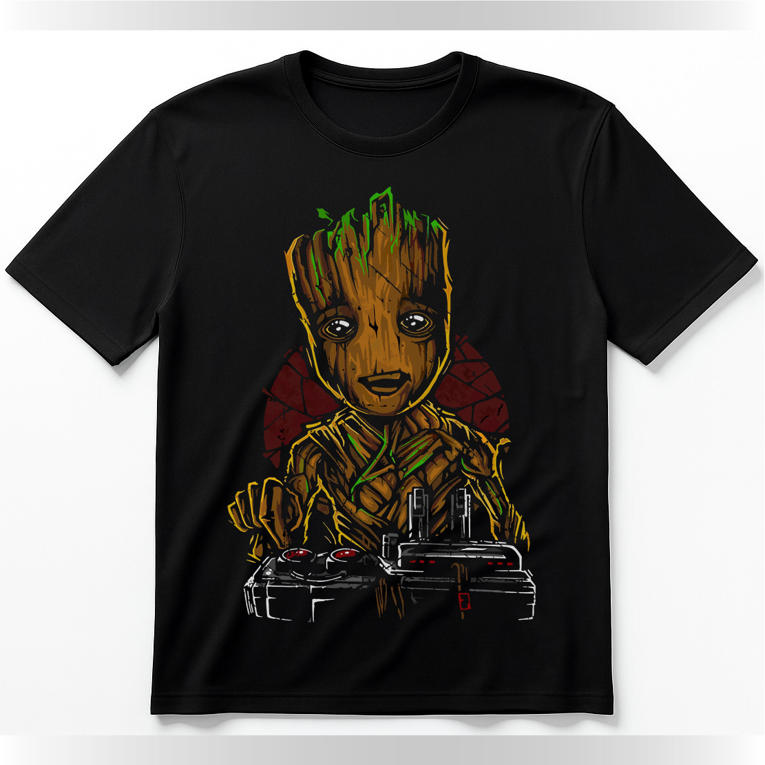 Camiseta Baby Groot DJ Estilo Geek Nerd Malha Fria Tecnologico