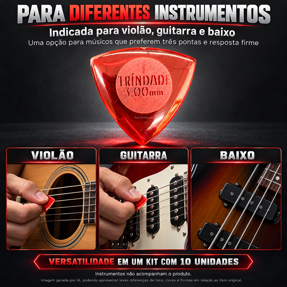 Miniatura: Kit 10 Palhetas Bori Trindade 3,00mm Vermelho Translúcido R24-043
