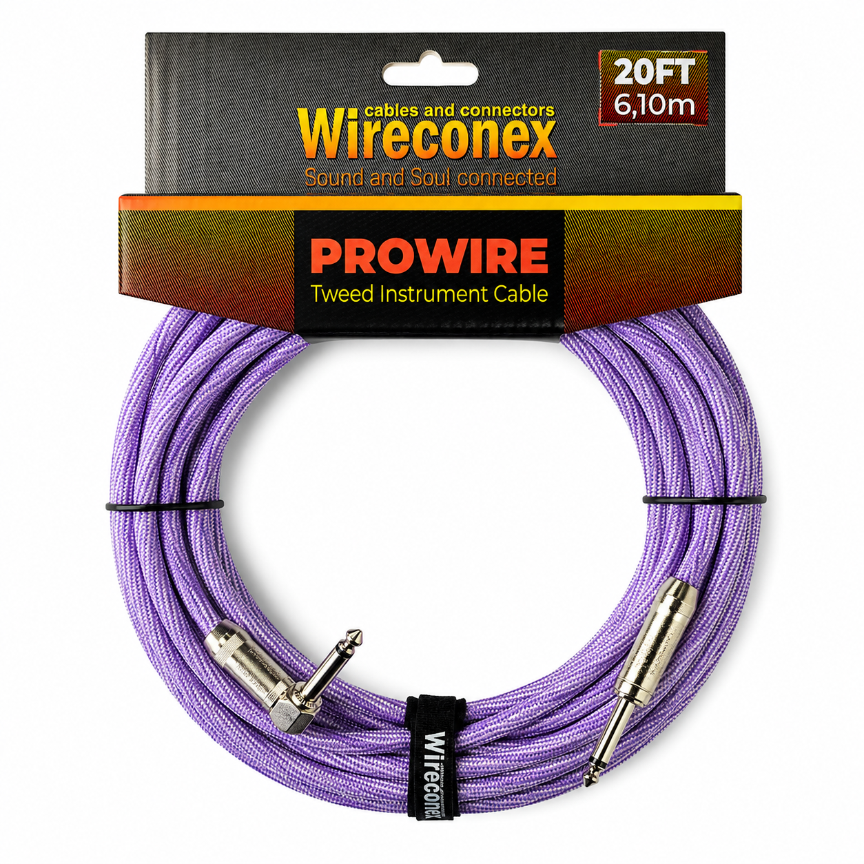 Cabo P10 Mono 6,10m Em L Wireconex Prowire Tweed Branco e Roxo Profissional