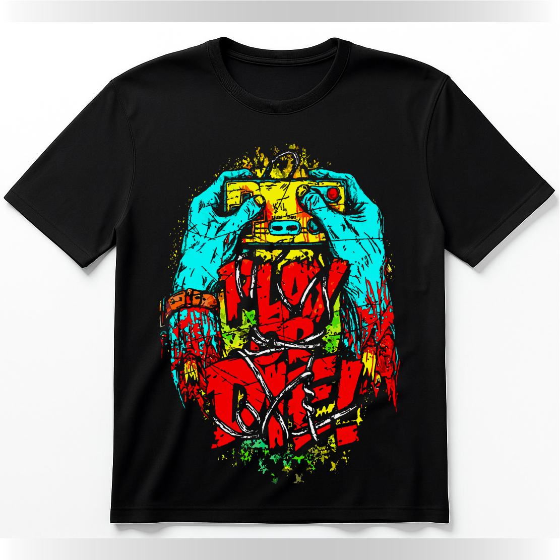Camiseta Play Or Die Gamer Streetwear Estampa Cyberpunk Colorida Malha Fria