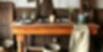 old wooden work table for candle makers fragrance testing with fragrance oils and small ja