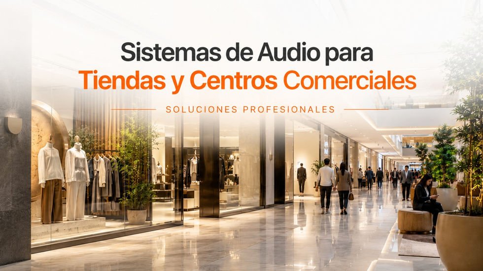 Sistema de audio para tiendas y centros comerciales con música ambiental, avisos promocionales, megafonía y control por zonas.