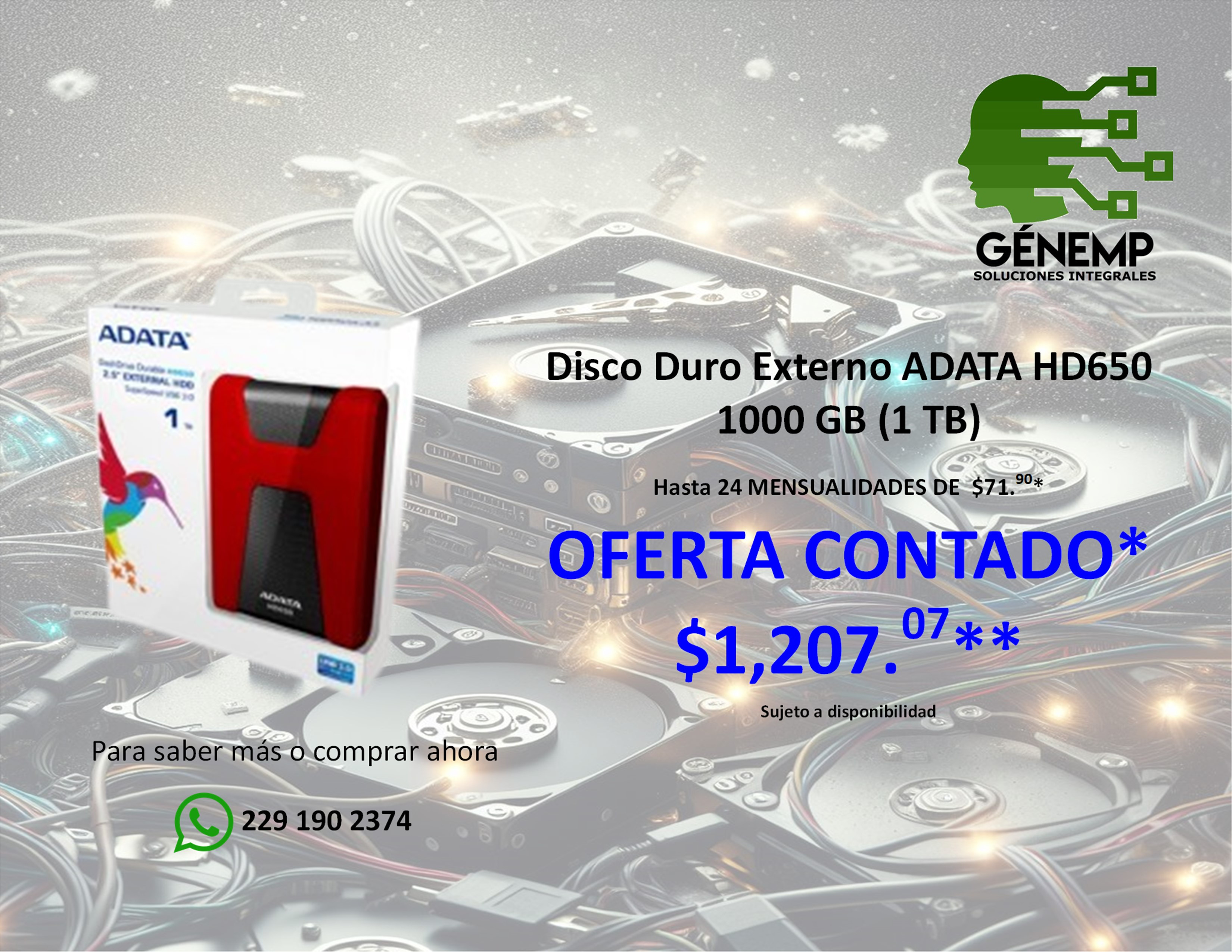 Disco Duro Externo ADATA HD650, 1000 GB, USB 3.0 (USB 2.0), 2.5