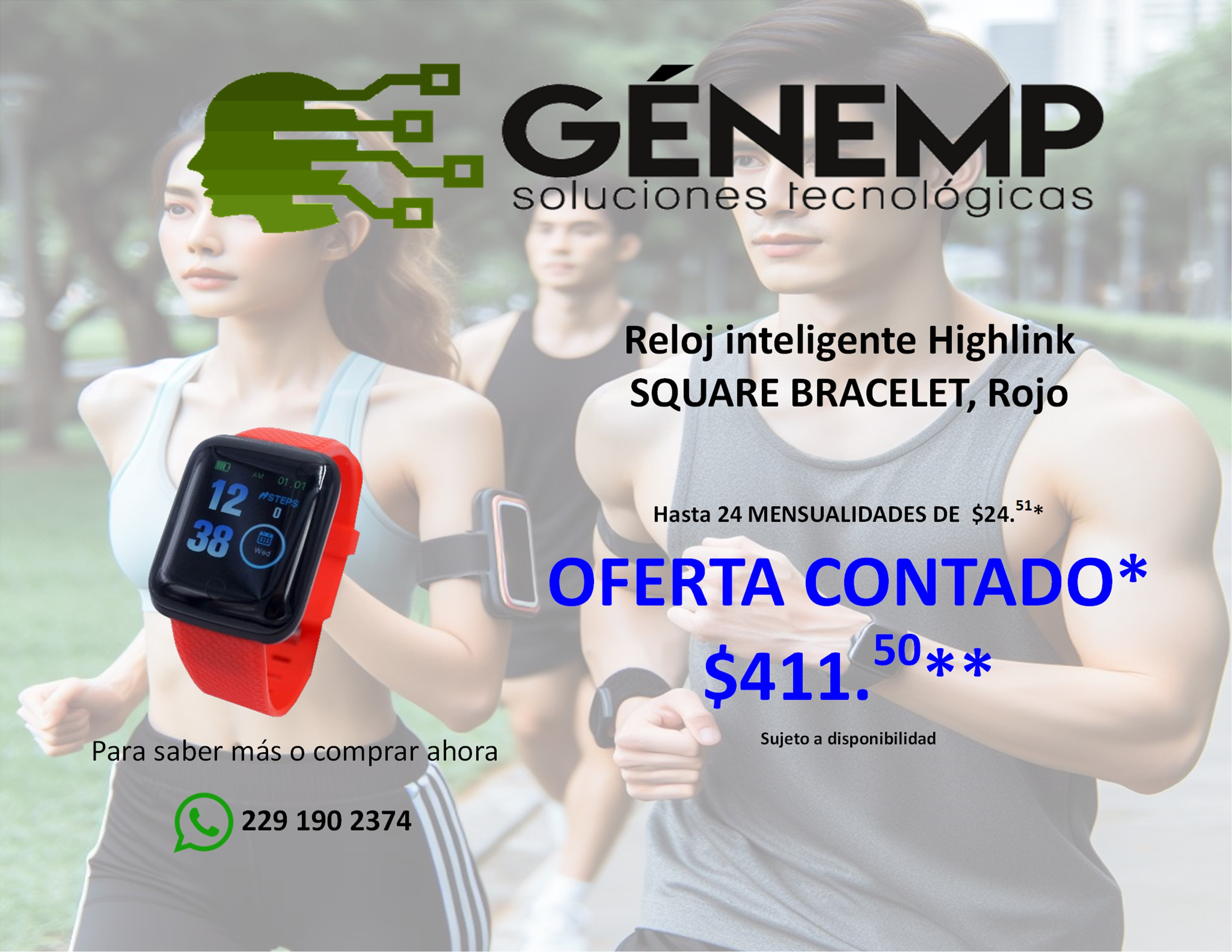 Reloj inteligente Highlink SQUARE BRACELET, Rojo