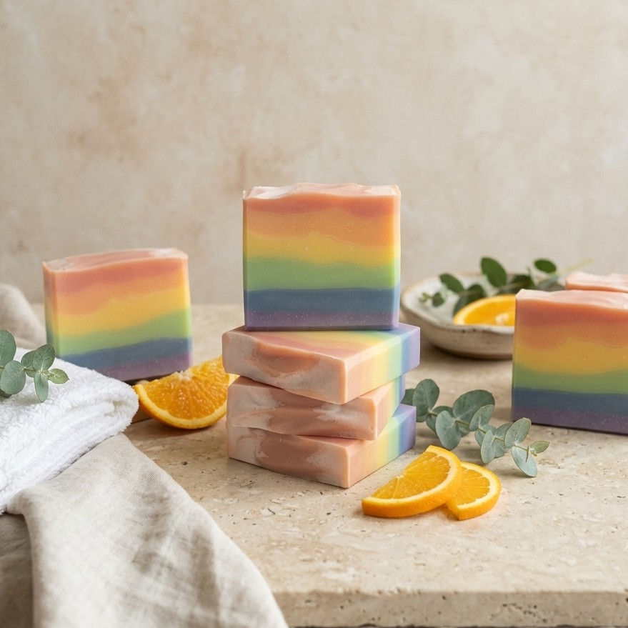 Thumbnail: Handmade Rainbow Soap - Orange, Litsea Cubeba & Ylang-Ylang Essential Oils
