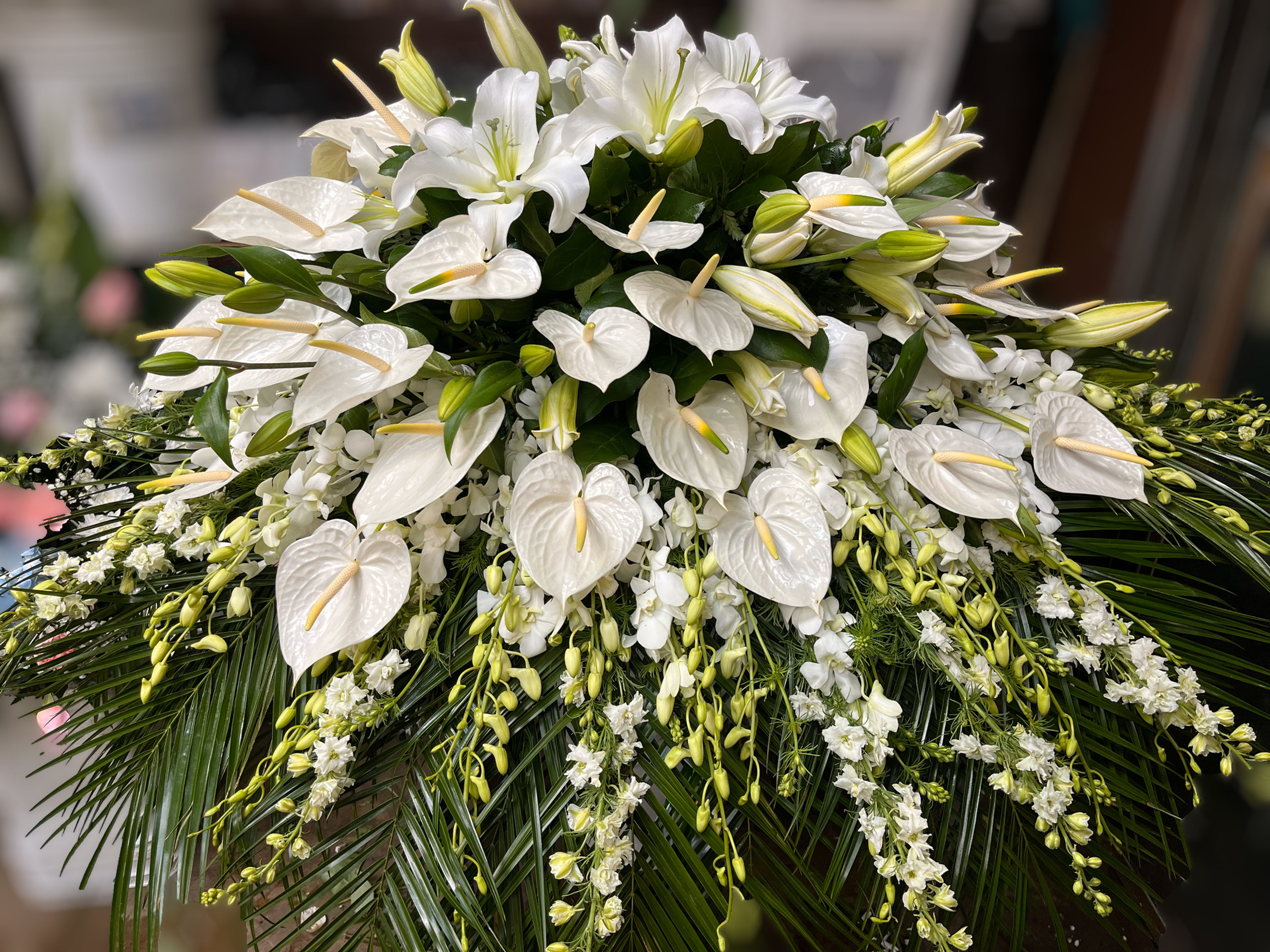 Pure Elegance White Casket Spray