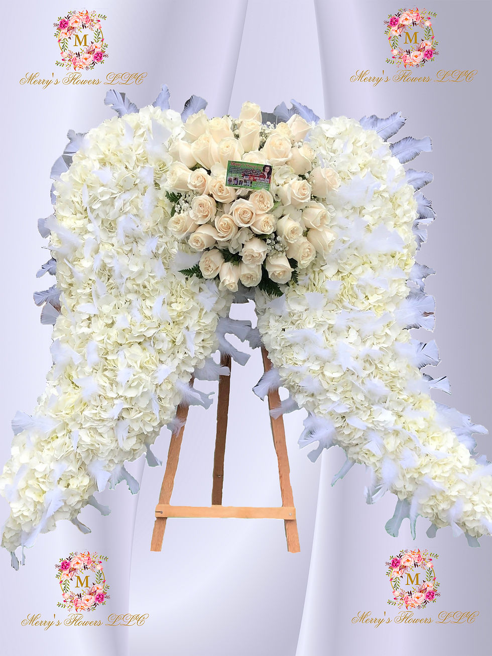 Divine White Angel Wings Floral Tribute Roses & Hydrangeas