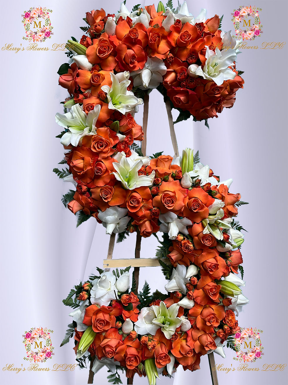 Figure S Orange & White Roses White Lilies