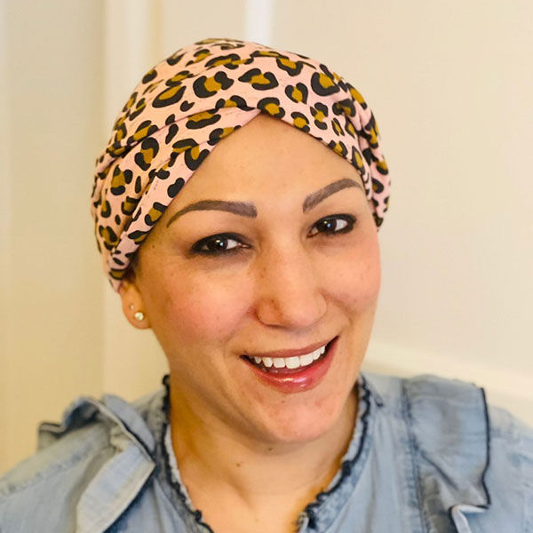Thumbnail: pink leopard amber bamboo chemo turban