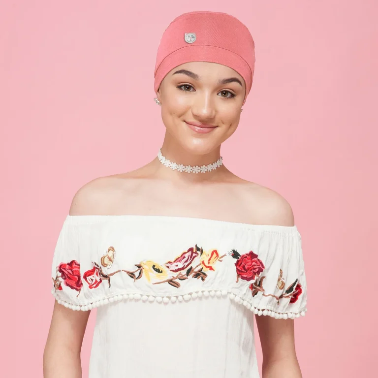 Coral White cat kids chemo hat