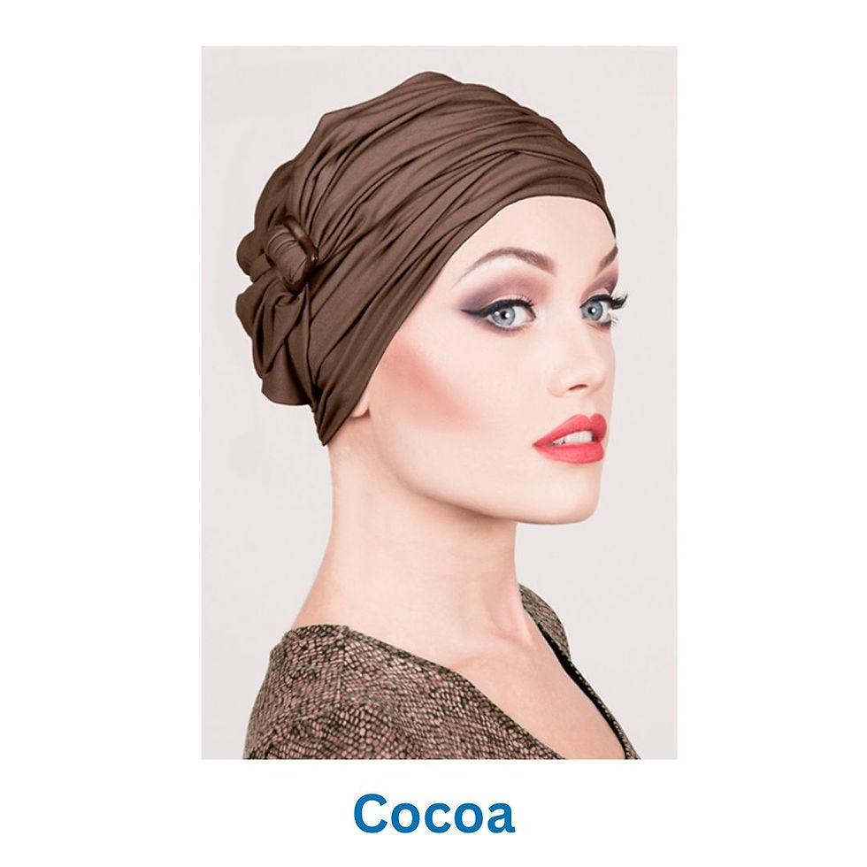 Thumbnail: cocoa dark brown chemo headwear with side ruched section