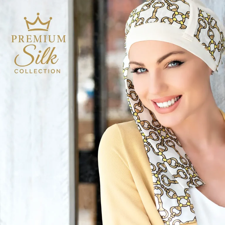 Yanna Silk White Golden Chain Easy-Tie Chemo Headscarf