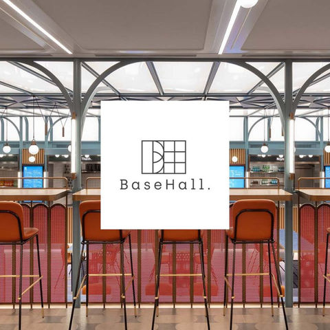 Modern food hall with stylish bar seating