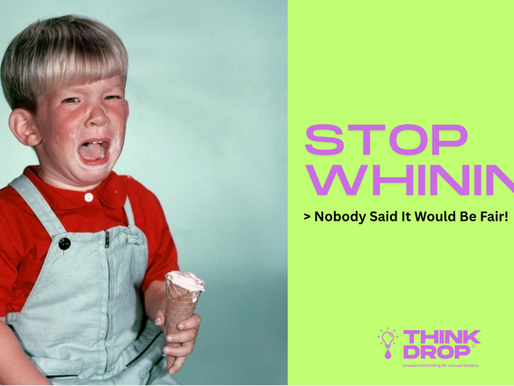 THINKDROP 37 - Stop Whining - A crying child holding an ice cream cone next to bold green graphic with the words Stop Whining by Pierre Stanghellini, HARi.wtf newsletter for entrepreneurs