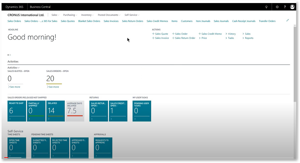 Microsoft Dynamics 365 Business Central Dashboard