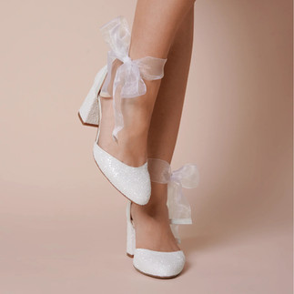  Charlotte Mills Jazzy crushed pearl glitter almond toe bridal shoes with block heel and ankle strap.