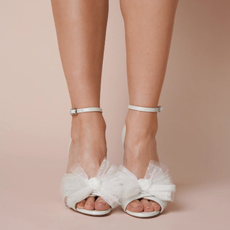 Charlotte Mills Indi block heel wedding shoe with open toe bow detail and ankle strap