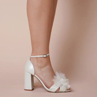 Charlotte Mills Indi block heel wedding shoe with open toe bow detail and ankle strap