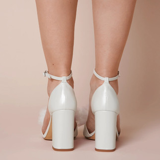 Charlotte Mills Indi block heel wedding shoe with open toe bow detail and ankle strap