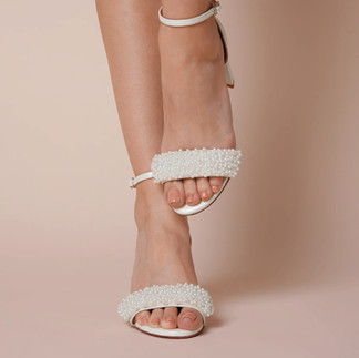 Charlotte Mills Katie mid block-heel wedding shoe with fine ankle strap and  embellished pearl vamp