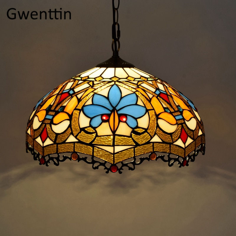 Thumbnail: Vintage Tiffany Pendant Lights Mediterranean Baroque Stained Glass Hanging 