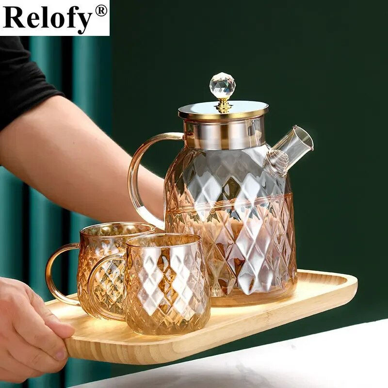 Thumbnail: Household 1/1.8L Large Capacity Diamond Type Glass Water Kettle 