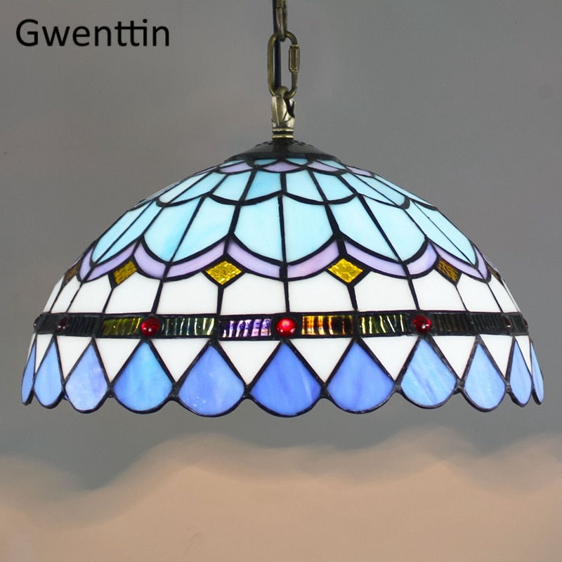Thumbnail: Vintage Tiffany Pendant Lights Mediterranean Baroque Stained Glass Hanging 