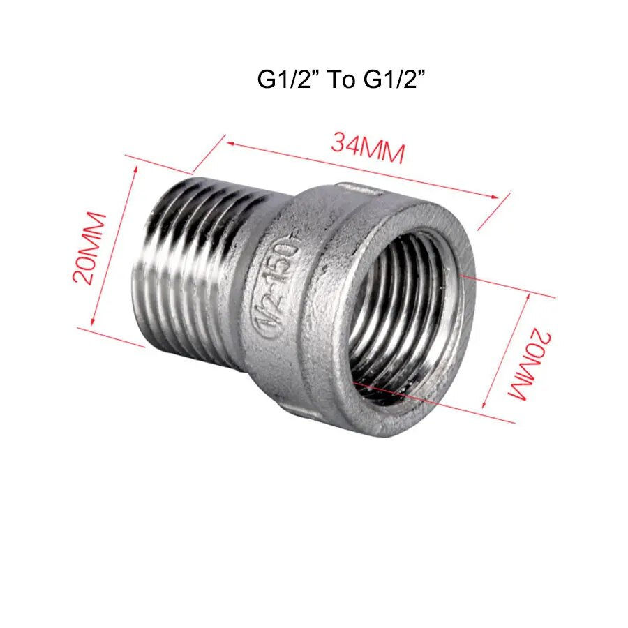 Thumbnail: 1/2" 3/4" G1 Stainless Steel S304 Variable Diameter Female Male Thread 
