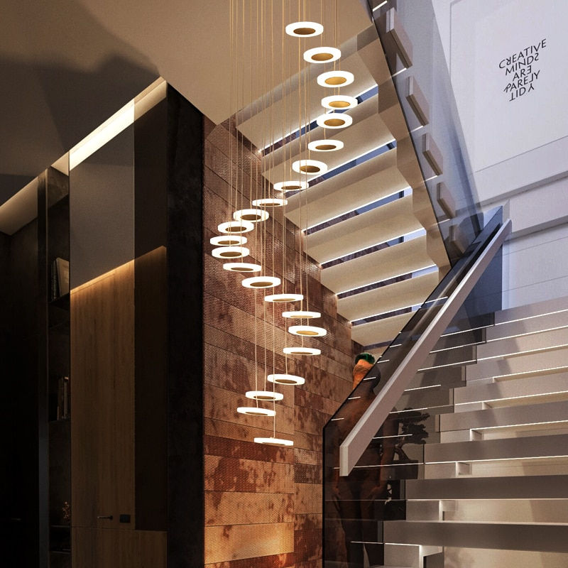 Thumbnail: Modern lights rotating LED staircase chandelier living room hanging lamp Nordic 