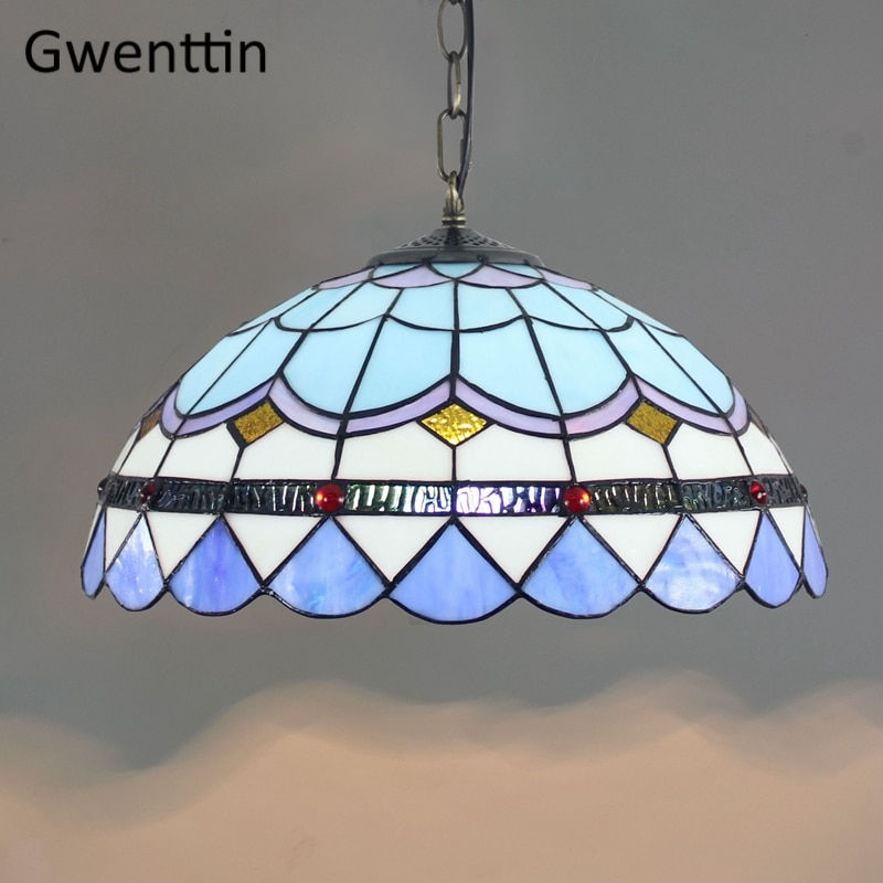 Thumbnail: Vintage Tiffany Pendant Lights Mediterranean Baroque Stained Glass Hanging 