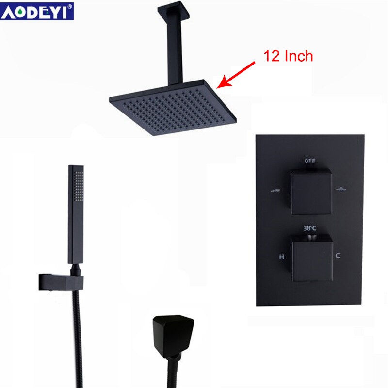 Thumbnail: Black Brass Thermostatic Faucets Bathroom Faucet Set Thermostatic Mix Valve