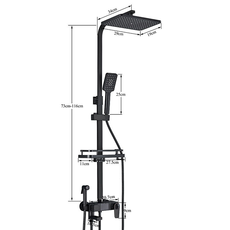 Thumbnail: Black Digital Display Thermostatic Shower Faucets Rainfall Shower Thermostatic 