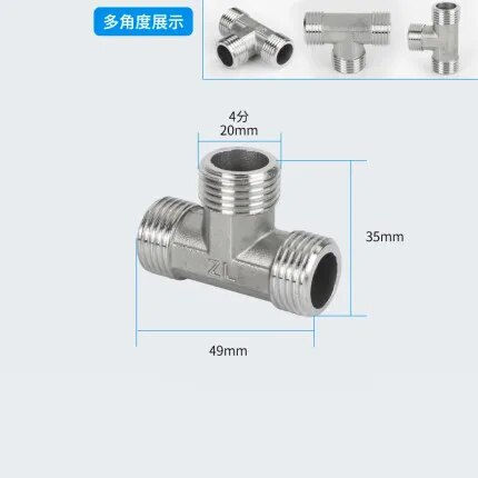 Thumbnail: 1/2" 3/4" BSP Female Male Thread Tee Type Reducing 201Stainless Steel 