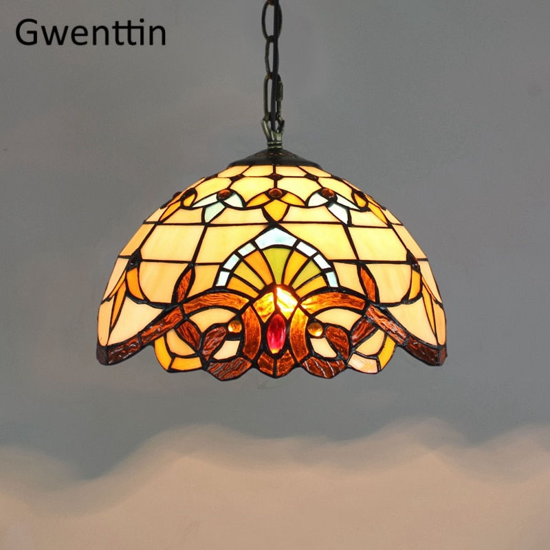 Thumbnail: Vintage Tiffany Pendant Lights Mediterranean Baroque Stained Glass Hanging 