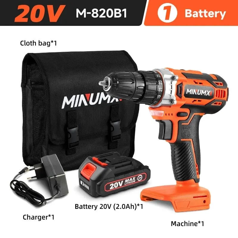 MINUMX 20V Cordless Drill 40N.m 25 Plus 1 Electric Screwdriver Keyless 