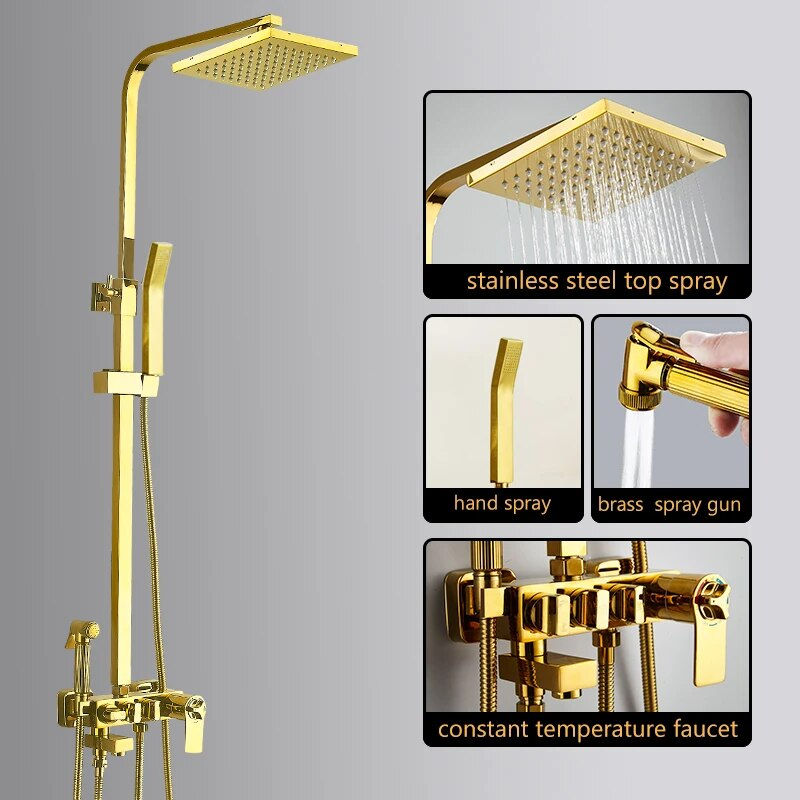 Thumbnail: Retro/Gold/Black/Chrome Plated Household Copper Shower Set with 
