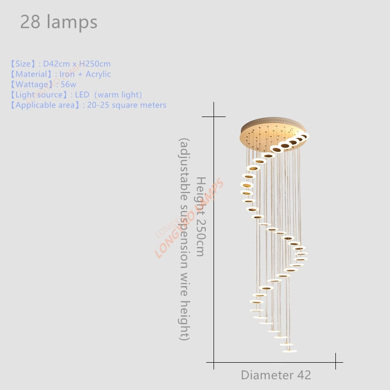 Thumbnail: Modern lights rotating LED staircase chandelier living room hanging lamp Nordic 