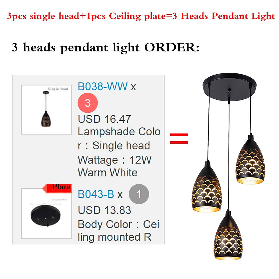 Thumbnail: 1/3 Heads Cord Pendant Ceiling Lamps Loft for Kitchen Led Pendant Lights