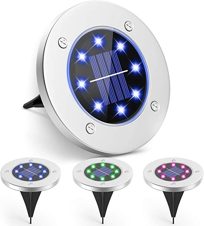 Thumbnail: Solar Ground Lights 8 LED Solar Garden Lights Waterproof Outdoor Solar Disk 