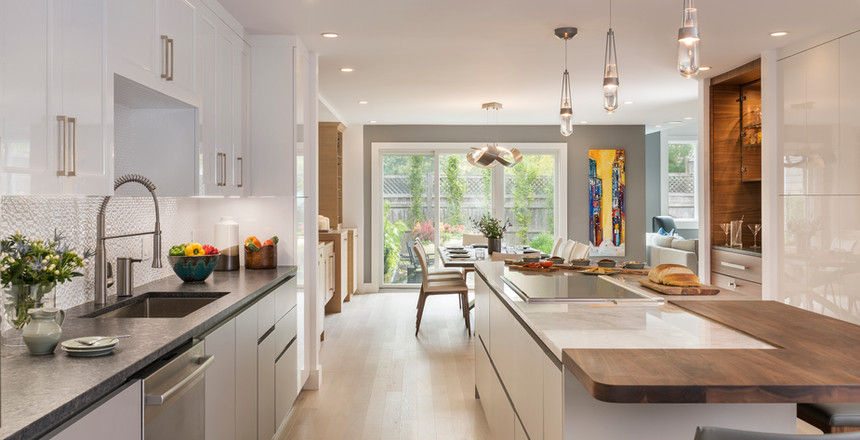 Kitchen with stone and butcher block counters