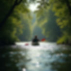High angle view of canoe gliding on calm river surrounded by green hills