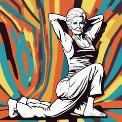 Older woman lunging and twisting