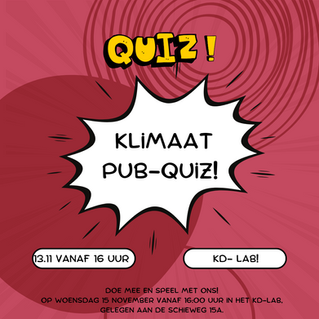 🎉 Uitnodiging voor de Klimaat Pub-Quiz! 🎉We nodigen je van harte uit om deel te nemen aan onze spannende klimaat-quiz ter gelegenheid van de Klimaatweek 2024. 