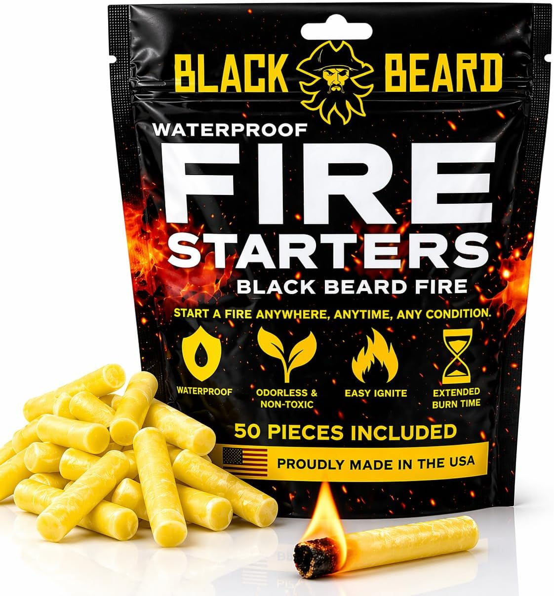 Allume-feu Black Beard (50 allume-feu) | 100 % résistant aux intempéries | Pe
