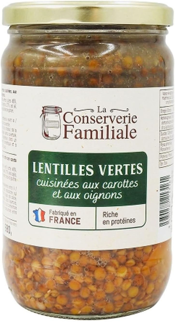 Bocal de lentilles vertes cuisinées La Conserverie Familiale.