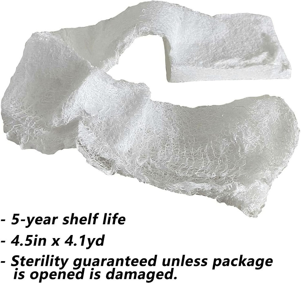 Miniature : Matériau blanc plié avec texte : durée de vie 5 ans, 4,5 po x 4,1 yd, stérilité garantie