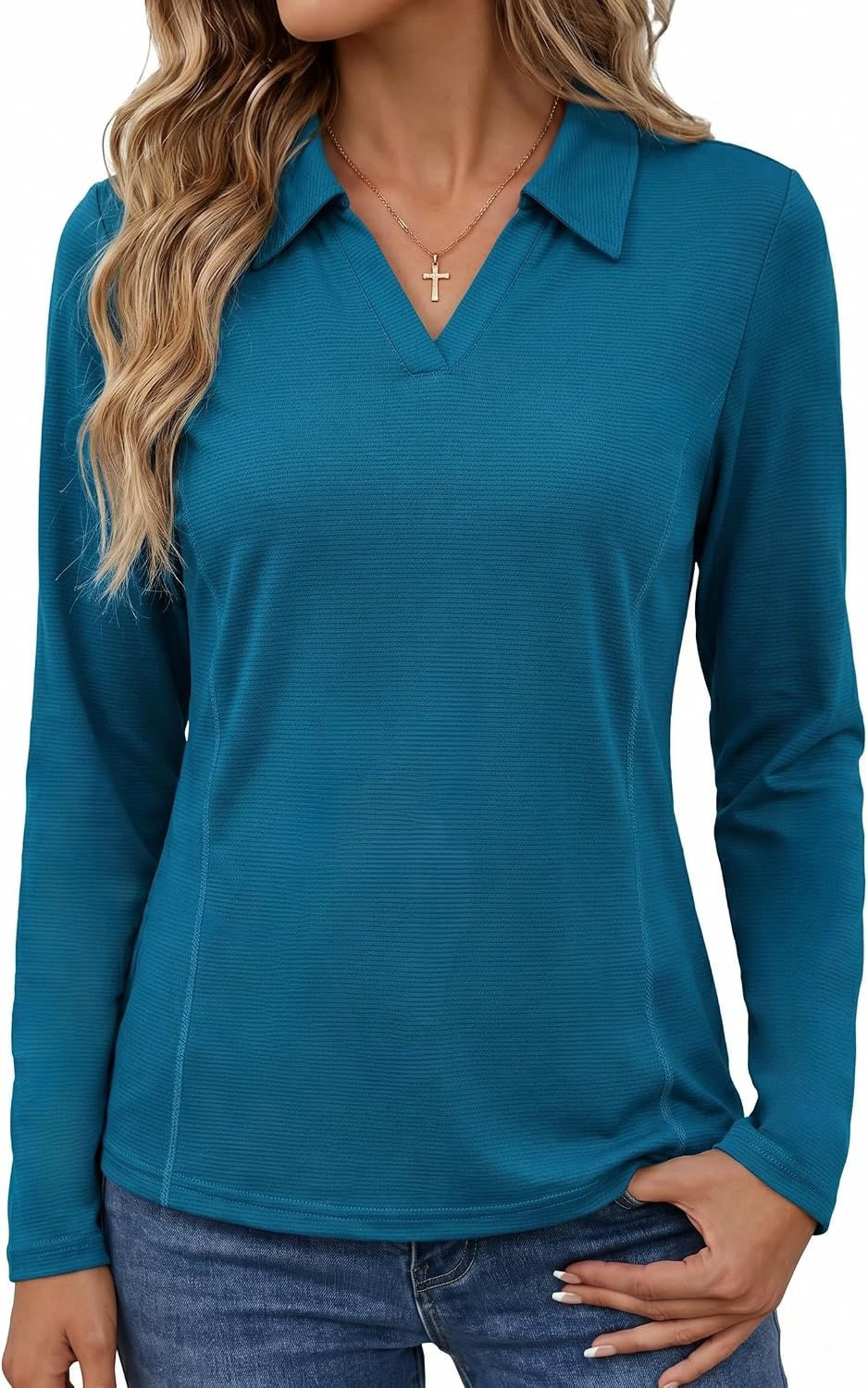 Thumbnail: Polo de sport PINSPARK bleu à manches longues pour femme