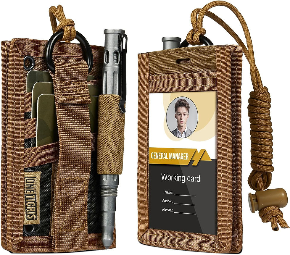 Porte-badge tactique OneTigris en nylon marron avec stylo.
